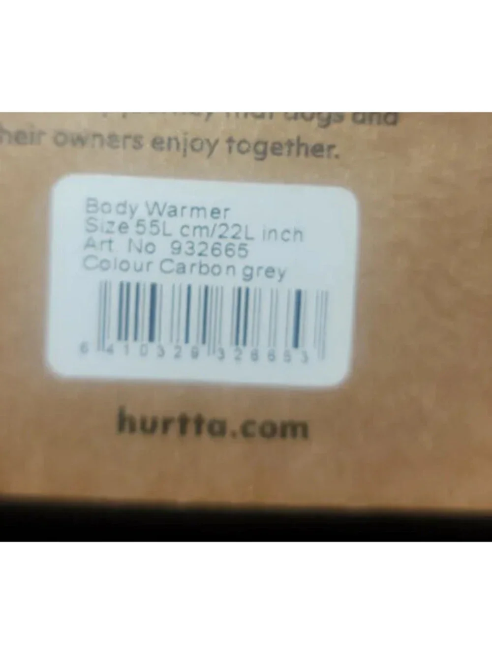 HURTTA BODY WARMER COLD WEATHER DOG ROMPER CARBON GREY SIZE 55L/22L NWT